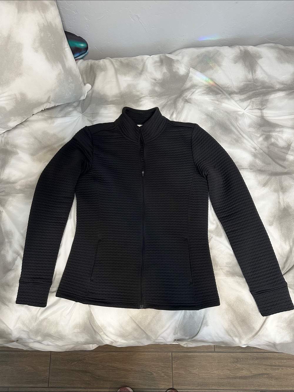 Lady Hagen black front zip jacket size small. Waffle fabric.